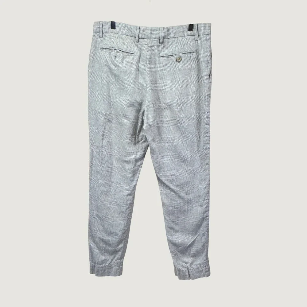 Banana Republic Tailored Fit Pants 33x27 Grey Glen Plaid Linen Blend Preppy